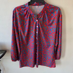 Vibrant Floral Red and Blue Blouse